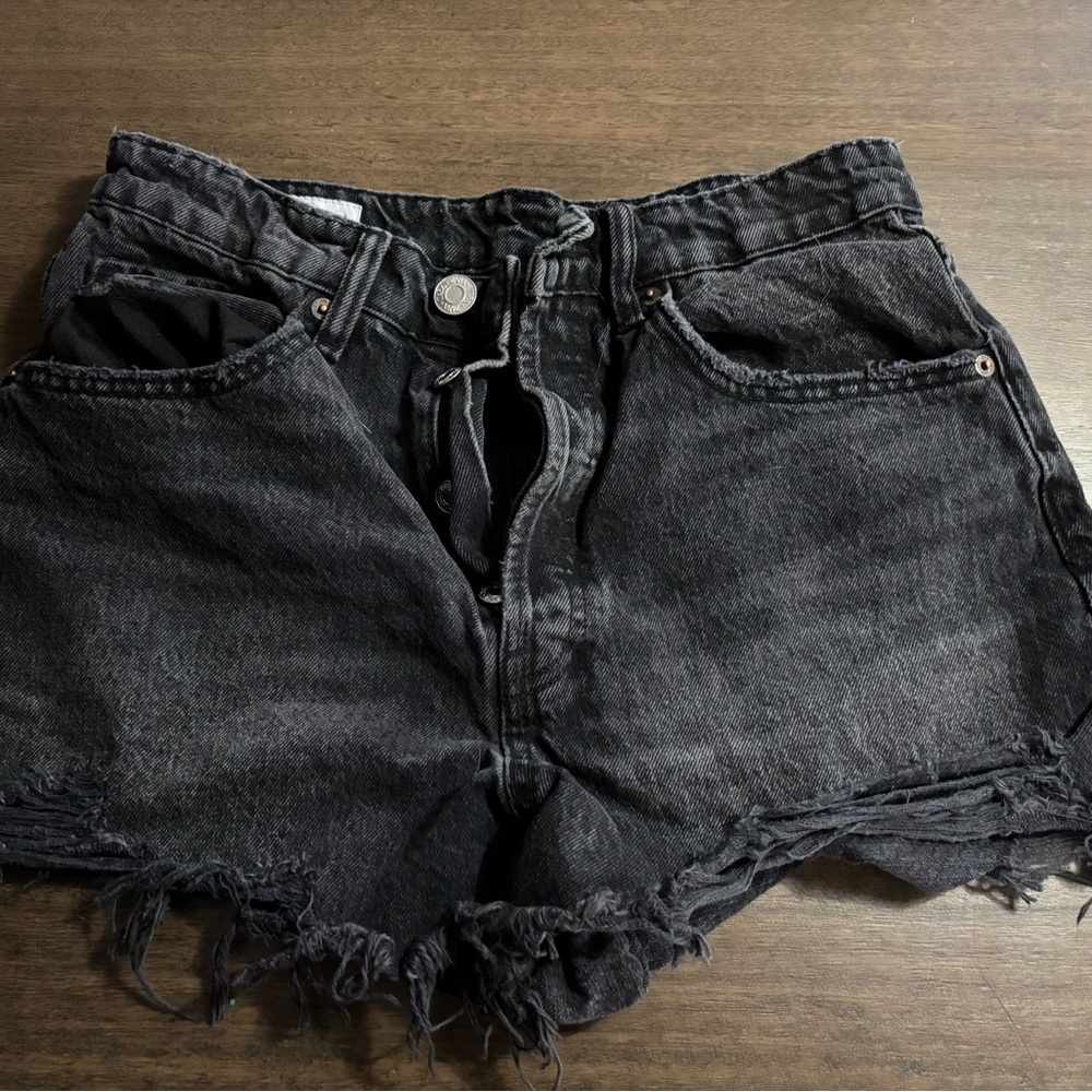 Zara Black Jean Shorts High-Waisted Distressed